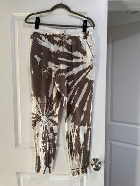 Young Fabulous & Broke Brown and Cream Satin Tie-Dye Jogger Pants